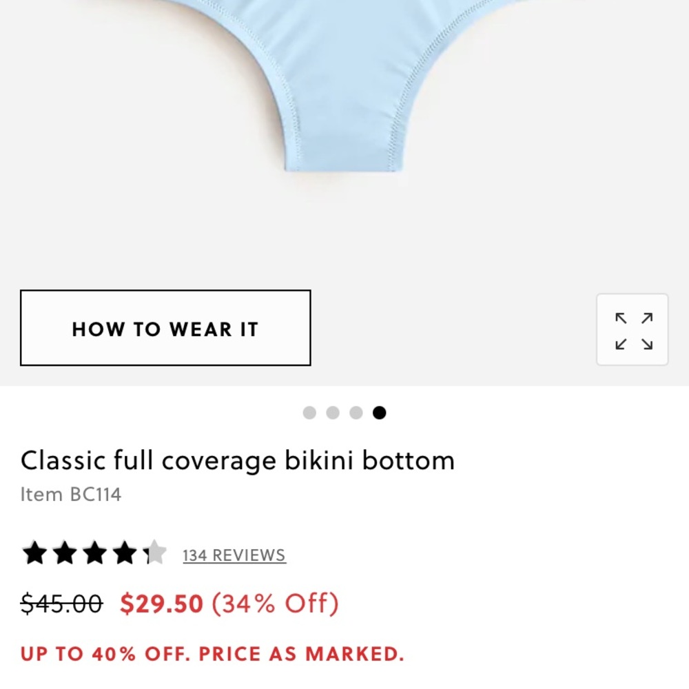 JCrew Classic Full Coverage Bikini Bottom in Blue Mist, Size M